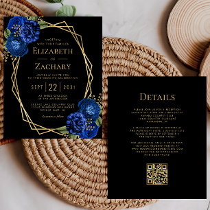 Budget Royal Blaues Blumenmuster QR Code Schwarze