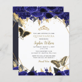 Budget Royal Blue Butterfly Quinceañera Einladung