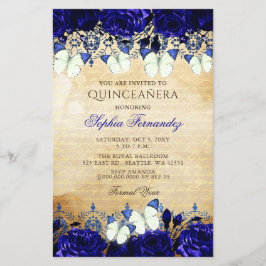 Budget Royal Blue Butterfly Quinceañera Einladung