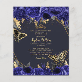 Budget Royal Blue Butterfly Sweet 16 Einladung