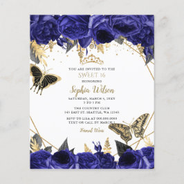 Budget Royal Blue Butterfly Sweet 16 Einladung