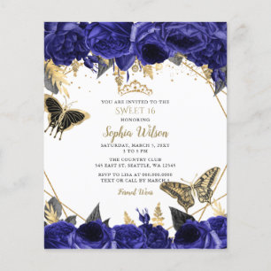 Budget Royal Blue Butterfly Sweet 16 Einladung