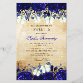 Budget Royal Blue Butterfly Sweet 16 Einladung
