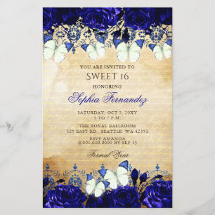 Budget Royal Blue Butterfly Sweet 16 Einladung
