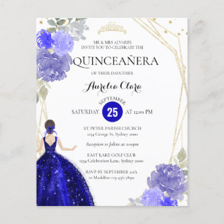 Budget Royal Blue Floral Geometric Quinceañera
