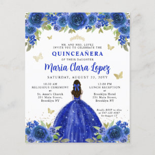 Budget Royal Blue Gold Floral Princess Quinceanera