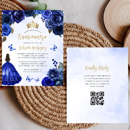 Budget Royal Blue Gold Floral Quinceñera