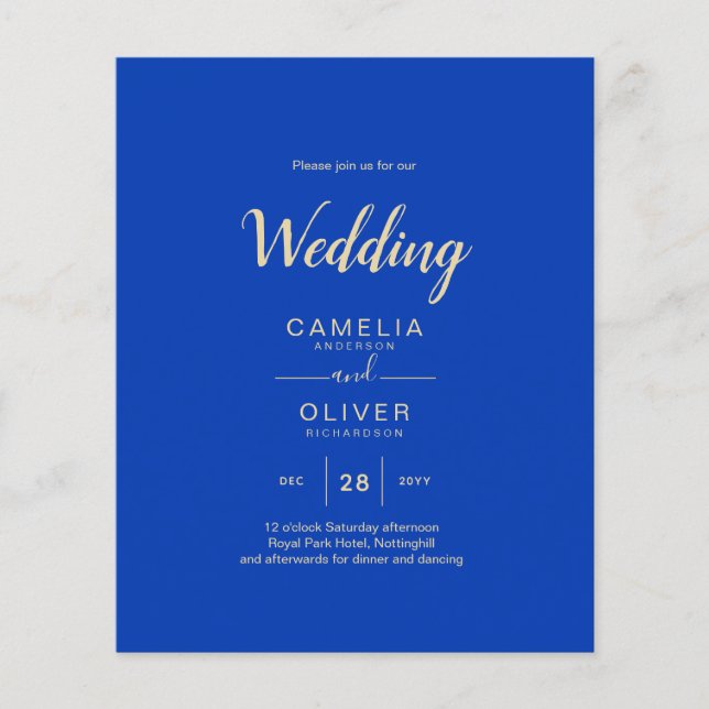 Budget Royal Blue Monochrome Wedding INVITE (Vorderseite)