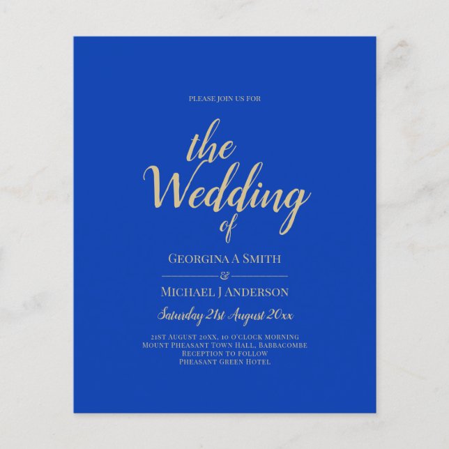 Budget Royal Blue Monochrome Wedding INVITE Flyer (Vorne)