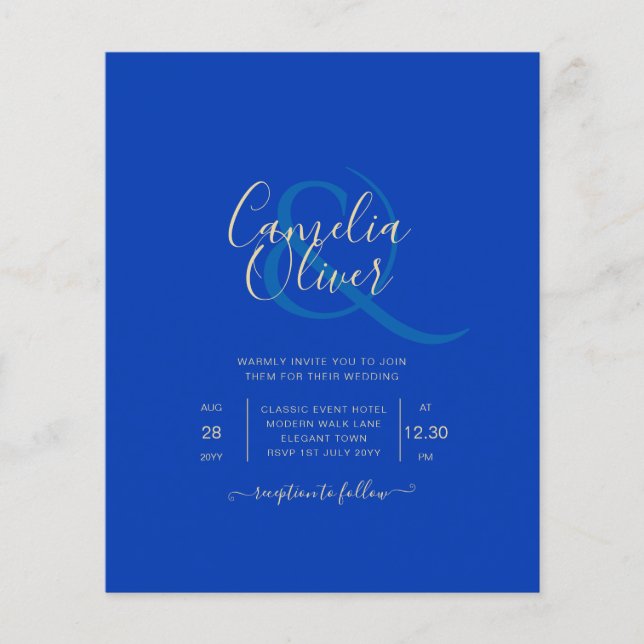 Budget Royal Blue Monochrome Wedding INVITE Flyer (Vorne)