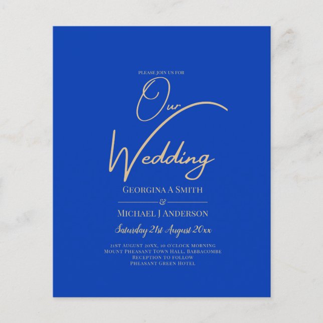 Budget Royal Blue Monochrome Wedding INVITE Flyer (Vorne)