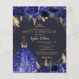 Budget Royal Blue Princess Sweet 16 Einladung
