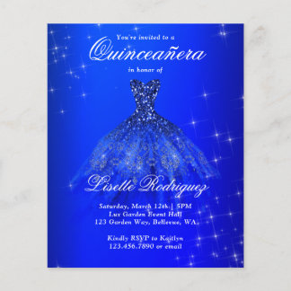 Budget Royal Blue Quinceanera Einladung