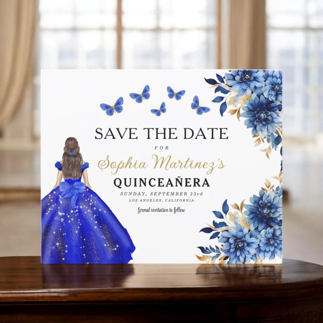 Budget Royal Blue Save the Date Quinceanera Flyer (Von Creator hochgeladen)