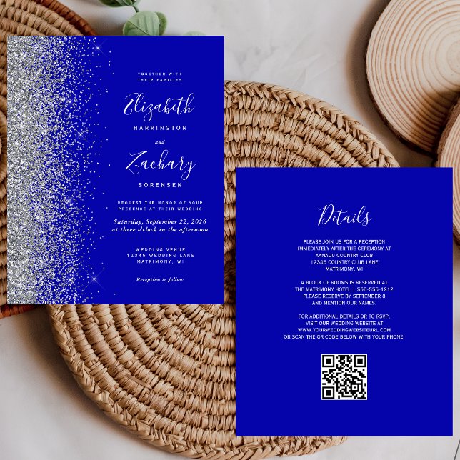 Budget Royal Blue Silver Glitzer QR Code Wedding (Von Creator hochgeladen)
