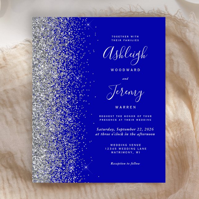 Budget Royal Blue Silver Glitzer Wedite Einladung (Von Creator hochgeladen)