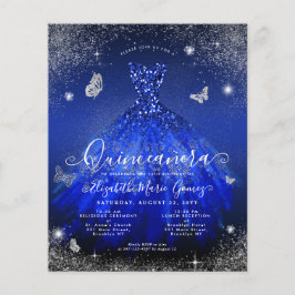 Budget Royal Blue Silver Gown Quinceanera Einladun