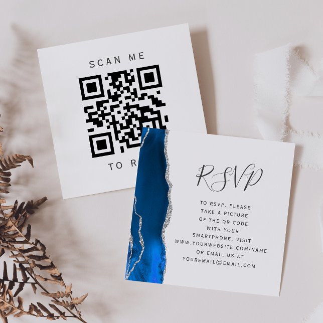 Budget Royal Blue Silver Wedding QR Code UAWG Begleitkarte (Von Creator hochgeladen)