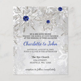 Budget Royal Blue Snowflakes Einladung Hochzeit