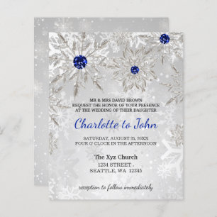 Budget Royal Blue Snowflakes Einladung Hochzeit
