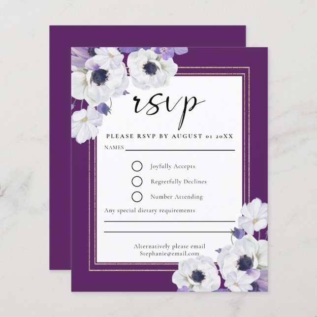 Budget Royal Lila Floral RSVP Card (Vorne/Hinten)
