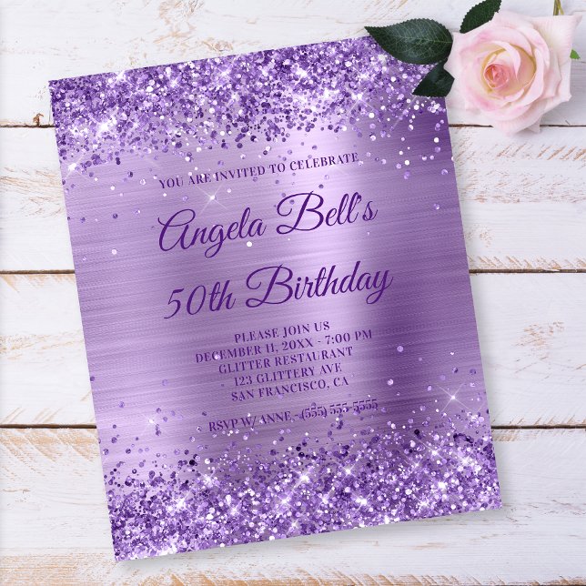 Budget Royal Lila Glittery Foil Einladung (Von Creator hochgeladen)