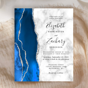 Budget Royalblaue Silber-Achat-Marmor-Hochzeit