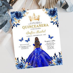 Budget Royalblaues Bilingual Spanisch Quinceanera Flyer
