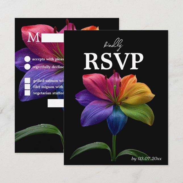🌈 Budget RSVP Feast & Flourish Technicolor Love  Karte (Vorne/Hinten)