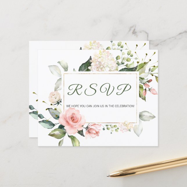 Budget - RSVP-Karte. (Vorderseite/Rückseite Beispiel)