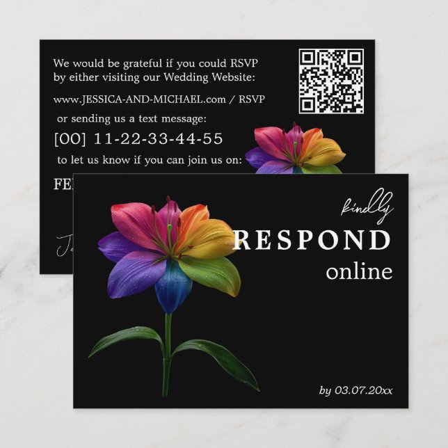 🌈 Budget RSVP online Technicolor Love  Karte (Vorne/Hinten)