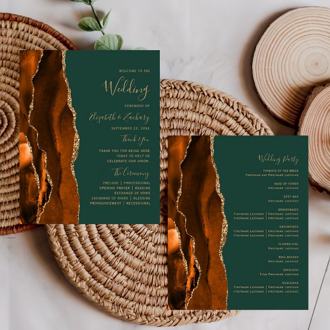 Budget Rust Agate Dark Green Wedding Program (Von Creator hochgeladen)