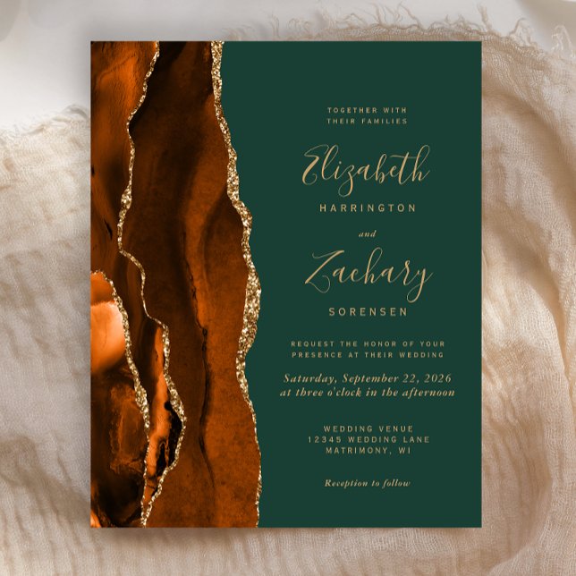 Budget Rust Dark Green Agate Hochzeitseinladung (Von Creator hochgeladen)