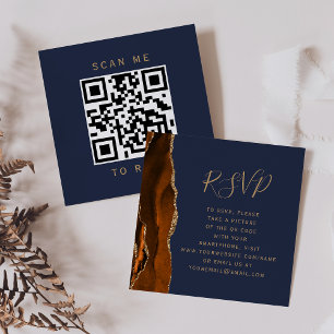 Budget Rust Gold Achat Navy Hochzeit QR Code RSVP Begleitkarte
