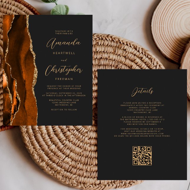 Budget Rust Gold Agate Dark QR Code Hochzeit (Von Creator hochgeladen)
