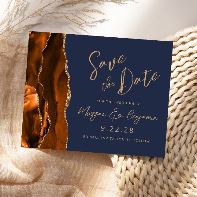 Budget Rust Gold Agate Navy Blue Save the Date (Von Creator hochgeladen)