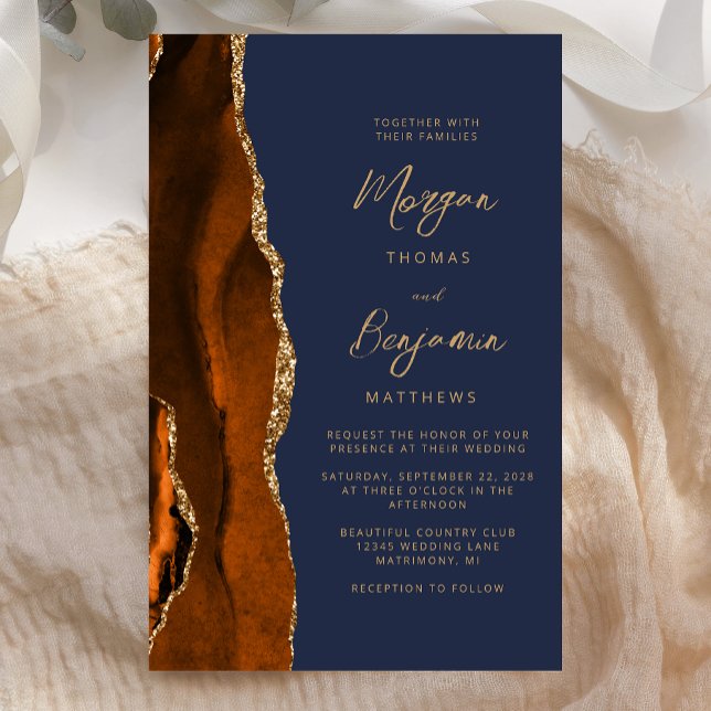 Budget Rust Gold Agate Navy Blue Script Hochzeit (Von Creator hochgeladen)