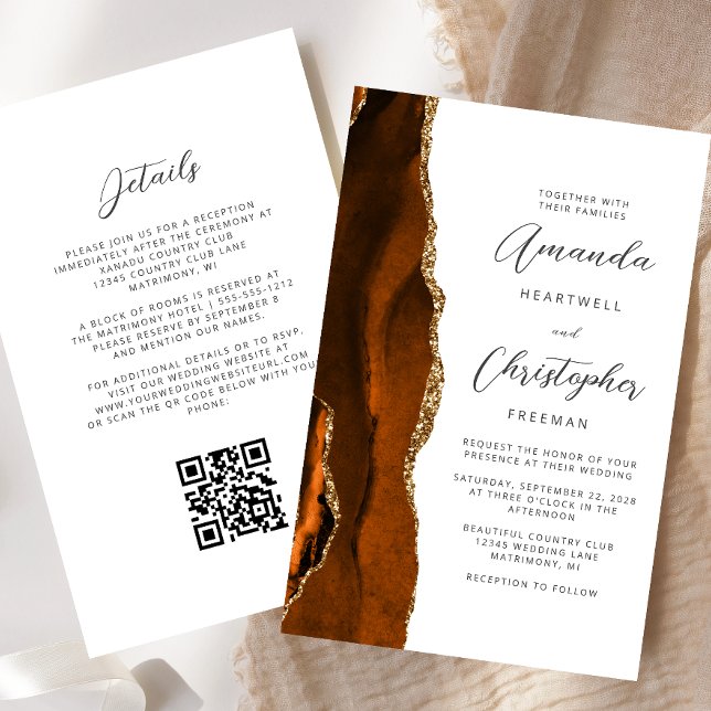 Budget Rust Gold Agate QR Code Hochzeit (Von Creator hochgeladen)