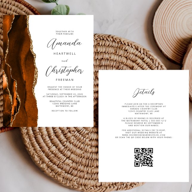 Budget Rust Gold Agate QR Code Hochzeit (Von Creator hochgeladen)