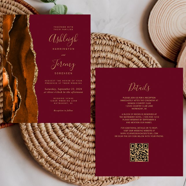 Budget Rust Gold Burgund QR Code Hochzeit einladen (Von Creator hochgeladen)