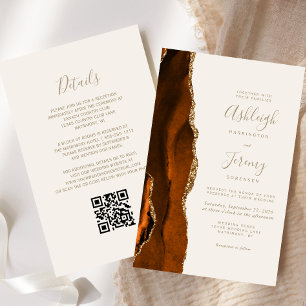 Budget Rust Gold Elfenbein QR Code Hochzeitseinlad