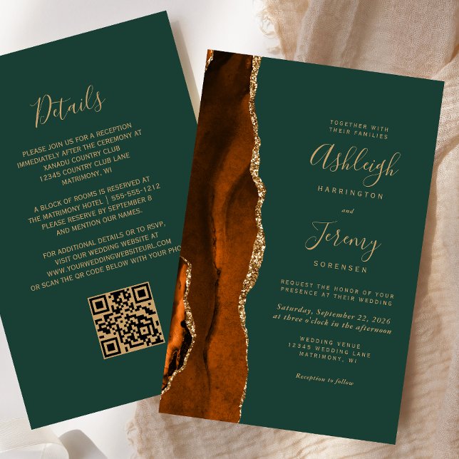 Budget Rust Gold Green QR Code Einladung Hochzeits (Von Creator hochgeladen)