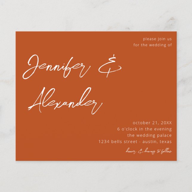 Budget Rust Orange Calligraphy Foto Wedding V2 Flyer (Vorne)