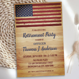Budget Rustic American Flag Police Retirement Invi