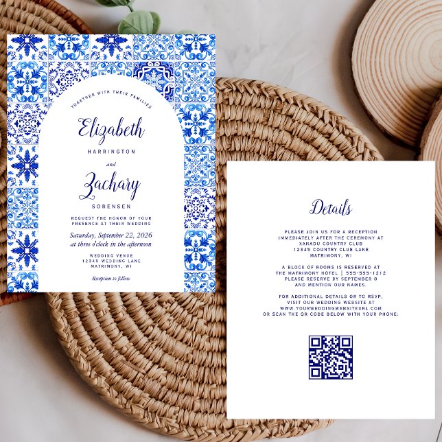 Budget Rustic Arch Blue Azulejos QR Code Wedding (Von Creator hochgeladen)