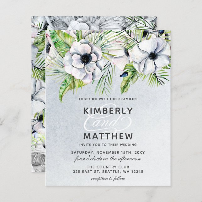 Budget Rustic Blue White Floral Wedding Einladung (Vorne/Hinten)