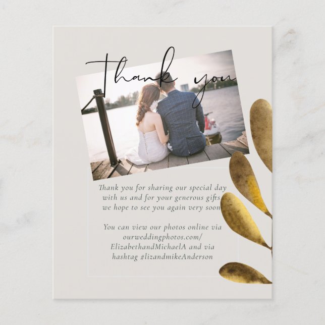 Budget Rustic Bronze Leaf Wedding Foto Vielen Dank (Vorderseite)