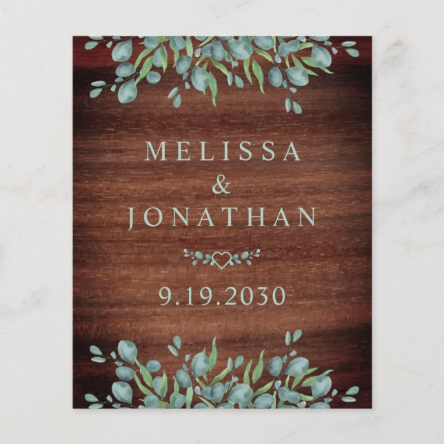 Budget Rustic Eucalyptus QR Code Wedite Einladung (Vorderseite)
