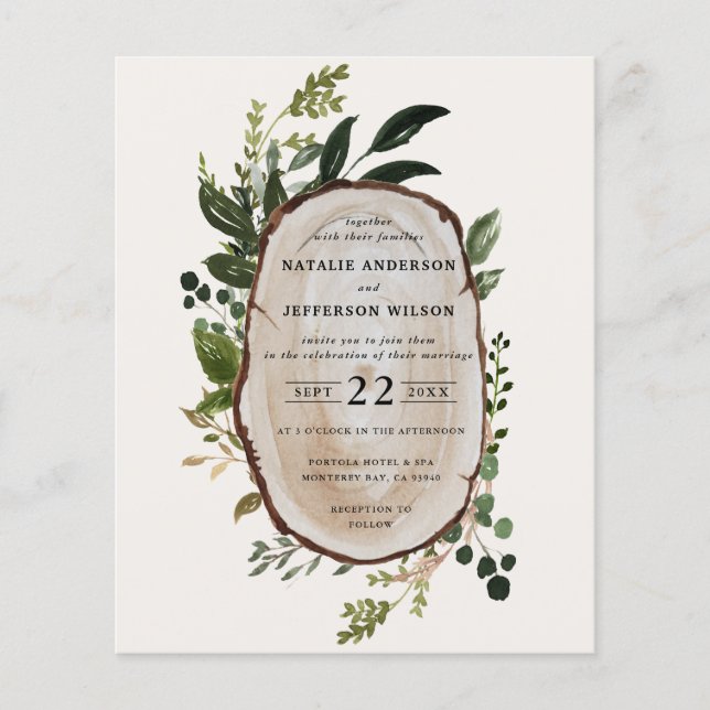 Budget Rustic Foliage Farmhouse Hochzeit Einladung (Vorderseite)