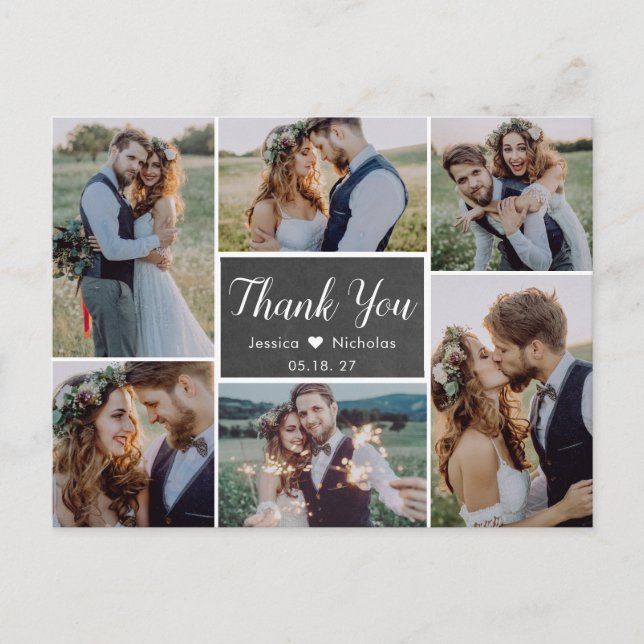 Budget Rustic Foto Collage Wedding Vielen Dank Postkarte (Vorderseite)